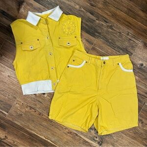 Vintage Cache Yellow 2-Piece Set – Crop Vest & Shorts | Size M / 12